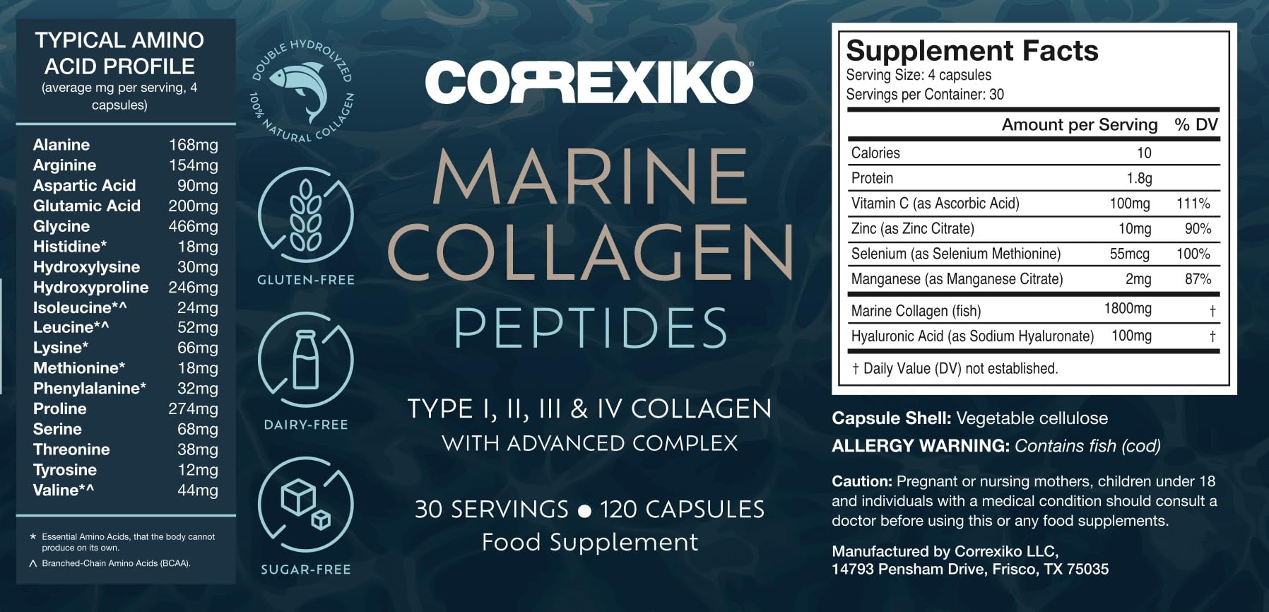 CORREXIKO etiqueta nutricional con información de ingredientes clave