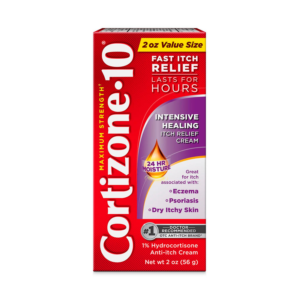 Cortizone-10 frente del tubo mostrando la marca y alivio rápido