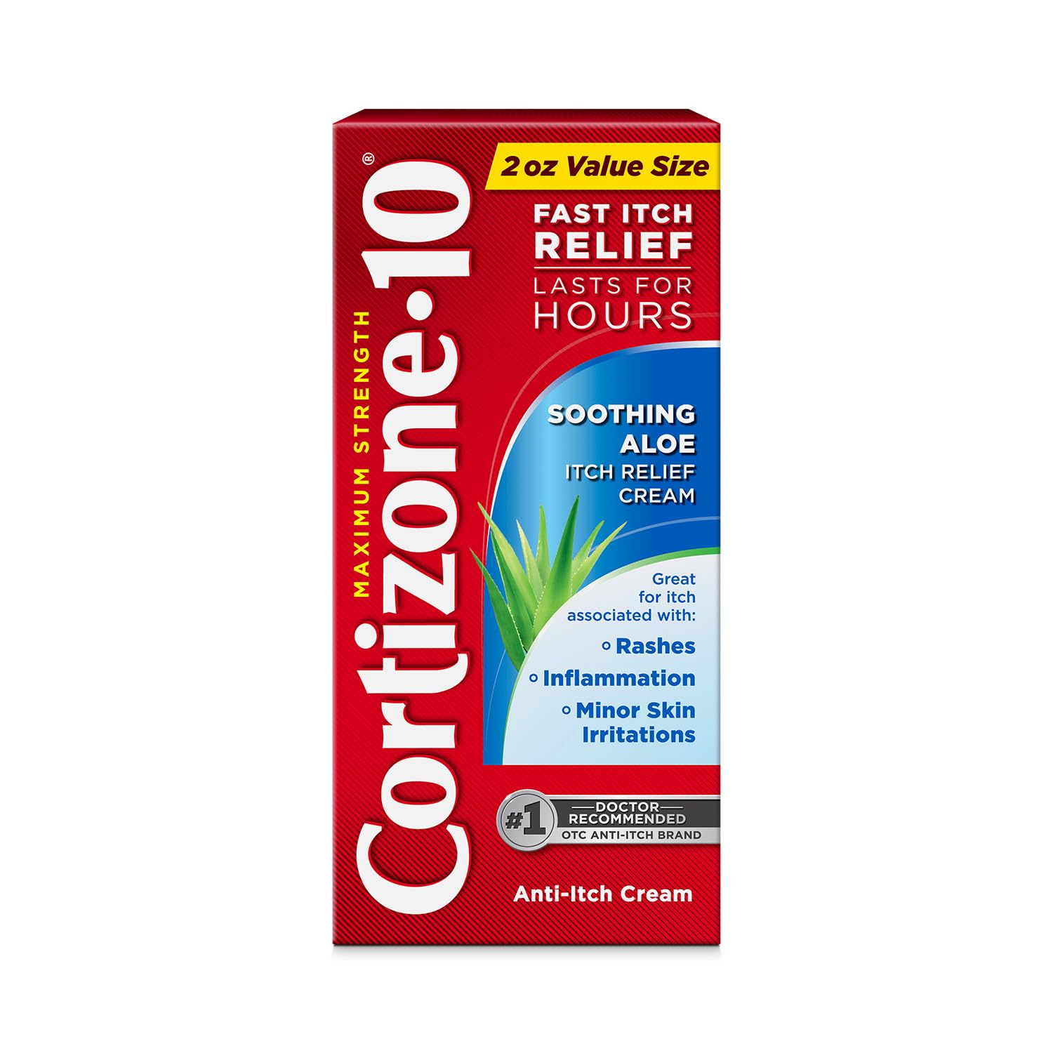 Cortizone 10 frente del tubo mostrando tamaño y diseño para alivio rápido