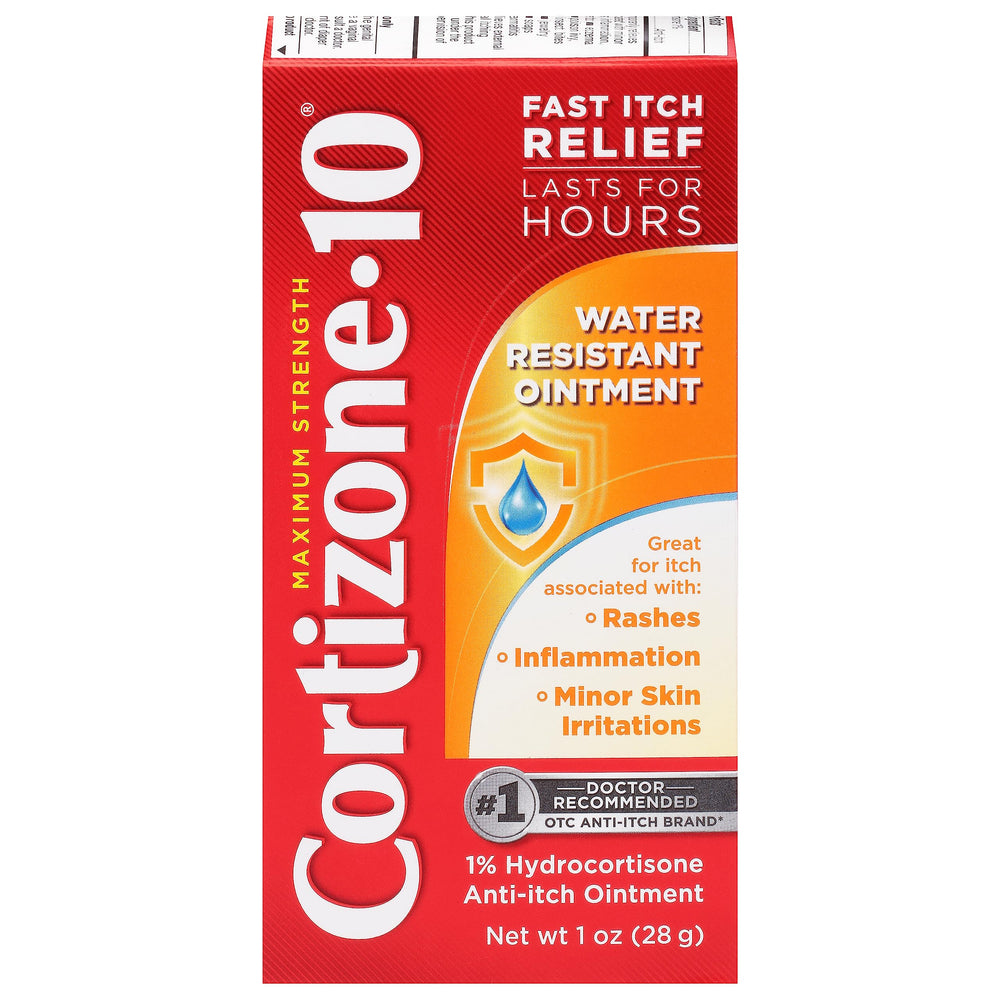 Cortizone 10 envase frontal 1 oz mostrando etiqueta y beneficio de alivio rápido