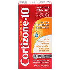 Cortizone 10 envase frontal 1 oz mostrando etiqueta y beneficio de alivio rápido