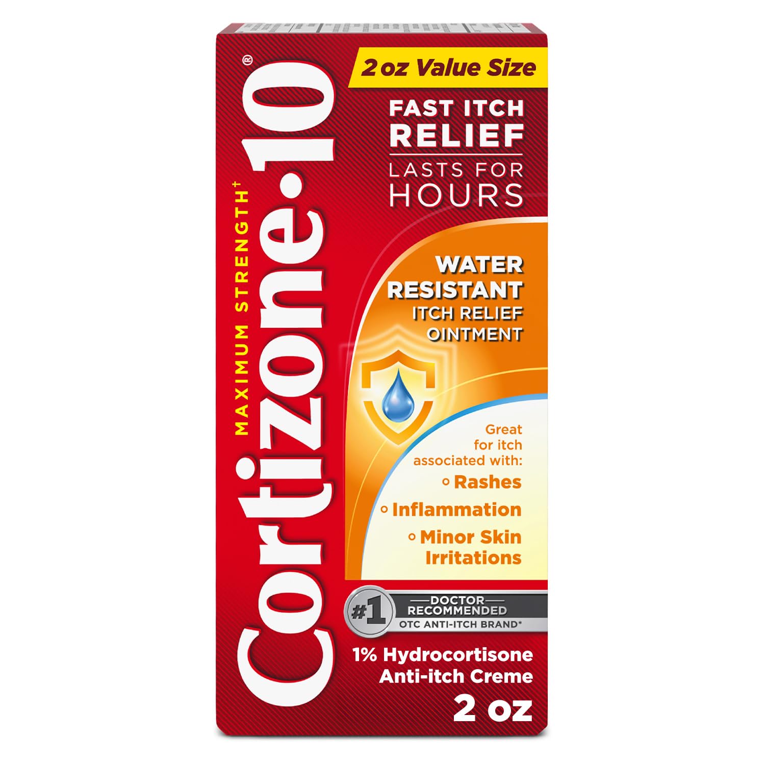 Cortizone 10 frente del tubo mostrando la marca y beneficio calmante