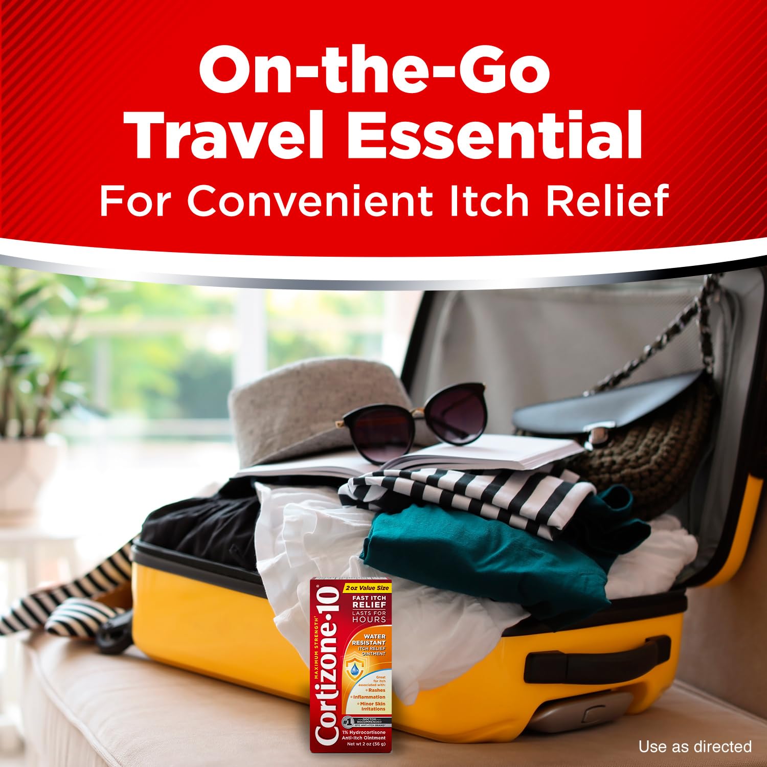 Cortizone 10 presentación de 2 oz sobre mesa resaltando su tamaño