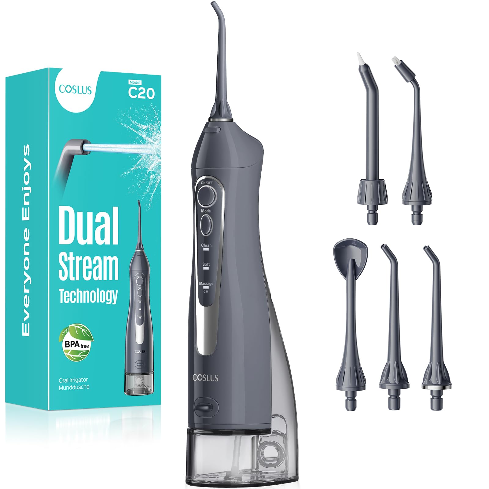 COSLUS C20 vista frontal del irrigador con diseño elegante y compacta