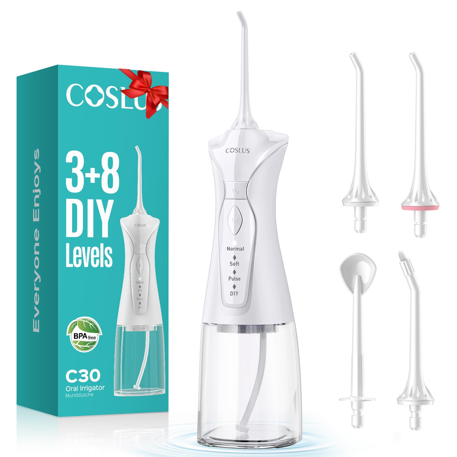 COSLUS C30 vista frontal mostrando diseño compacto y beneficios portátiles