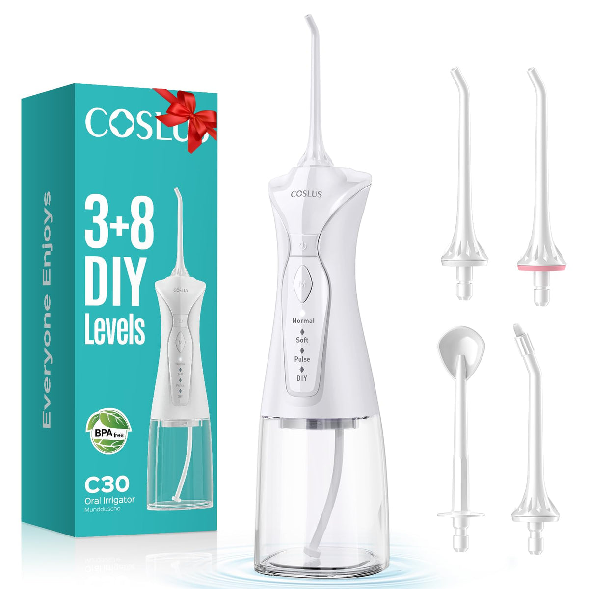 COSLUS C30 vista frontal mostrando diseño compacto y beneficios portátiles