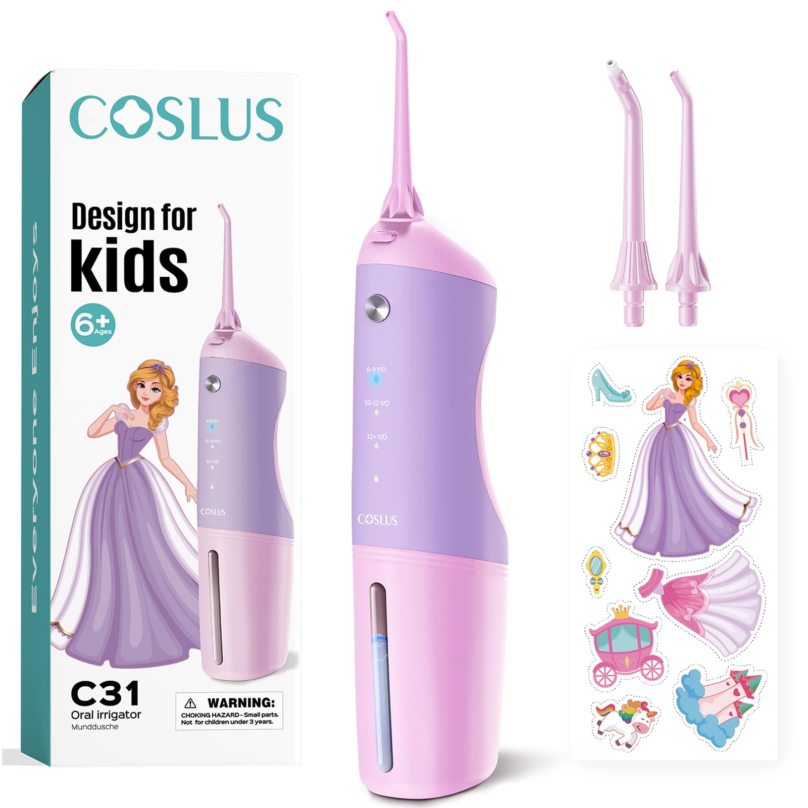 COSLUS C31 vista frontal mostrando diseño infantil y control sencillo para motivar la limpieza