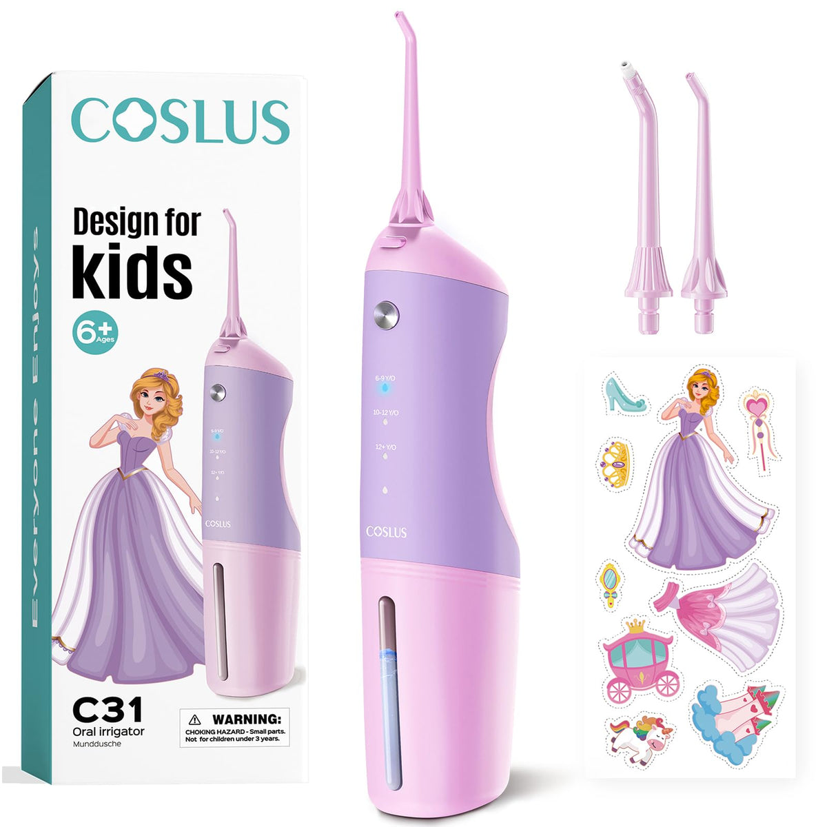 COSLUS C31 vista frontal mostrando diseño infantil y control sencillo para motivar la limpieza