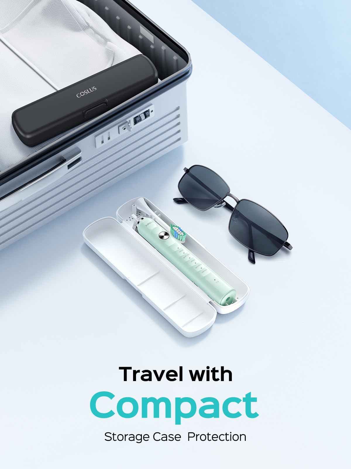 COSLUS C40 estuche de viaje abierto con cepillo y accesorios, transporte protegido