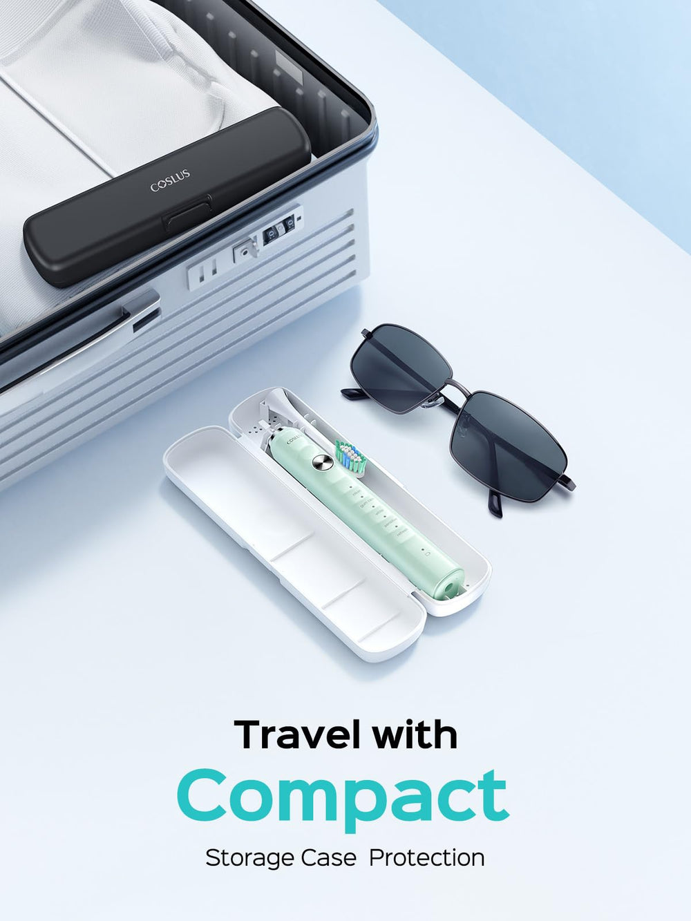 COSLUS C40 estuche de viaje abierto con cepillo y accesorios, transporte protegido