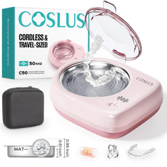 COSLUS C50 frente y embalaje compacto mostrando portabilidad y conveniencia