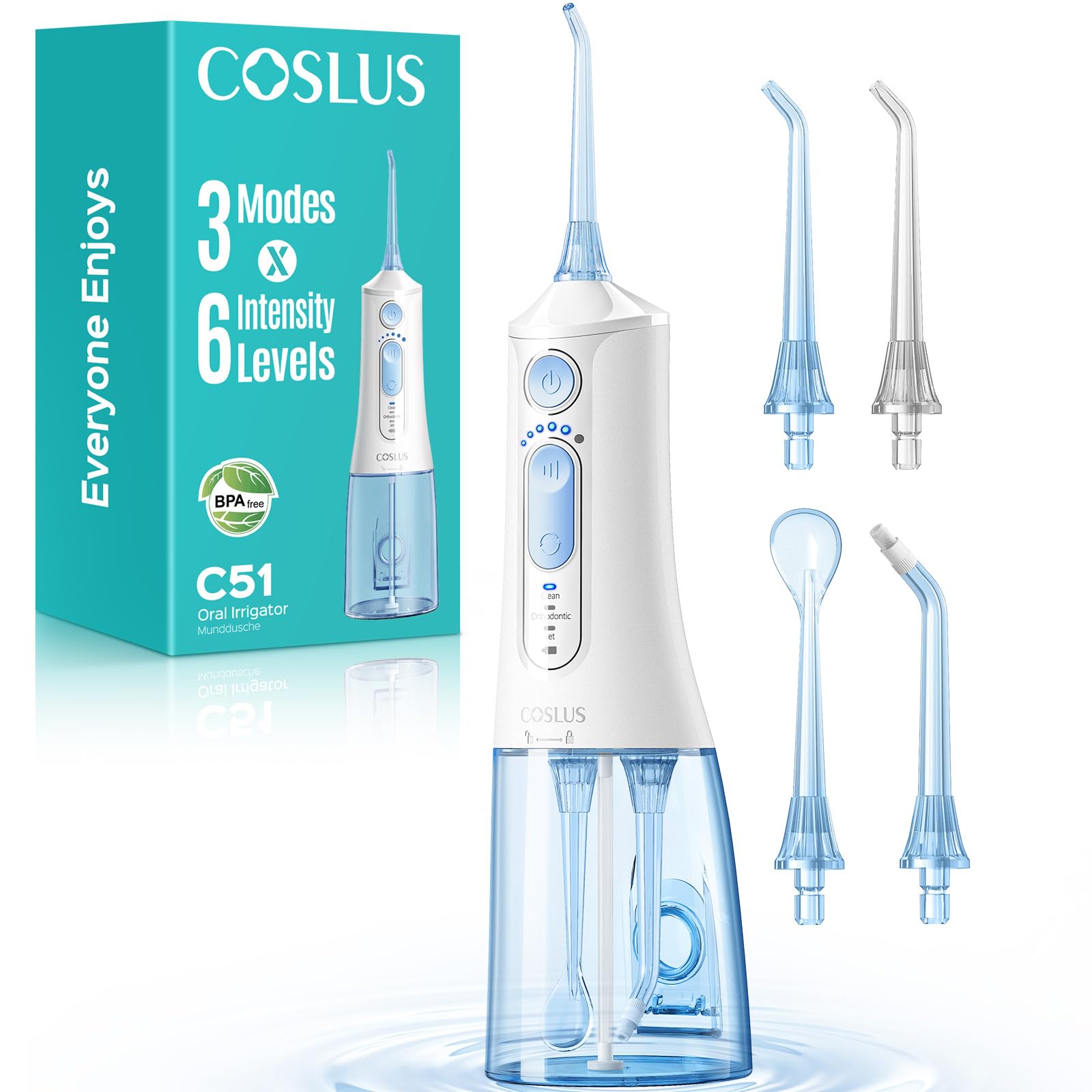 COSLUS C51 vista frontal del dispositivo mostrando diseño compacto y portabilidad