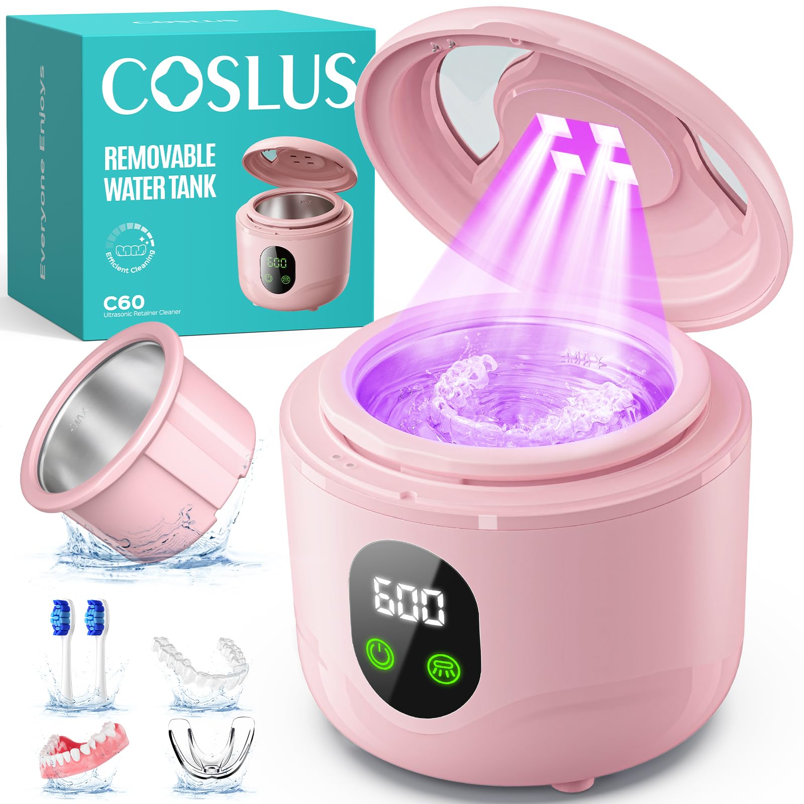 COSLUS C60 frontal abierto mostrando el depósito, limpieza eficiente