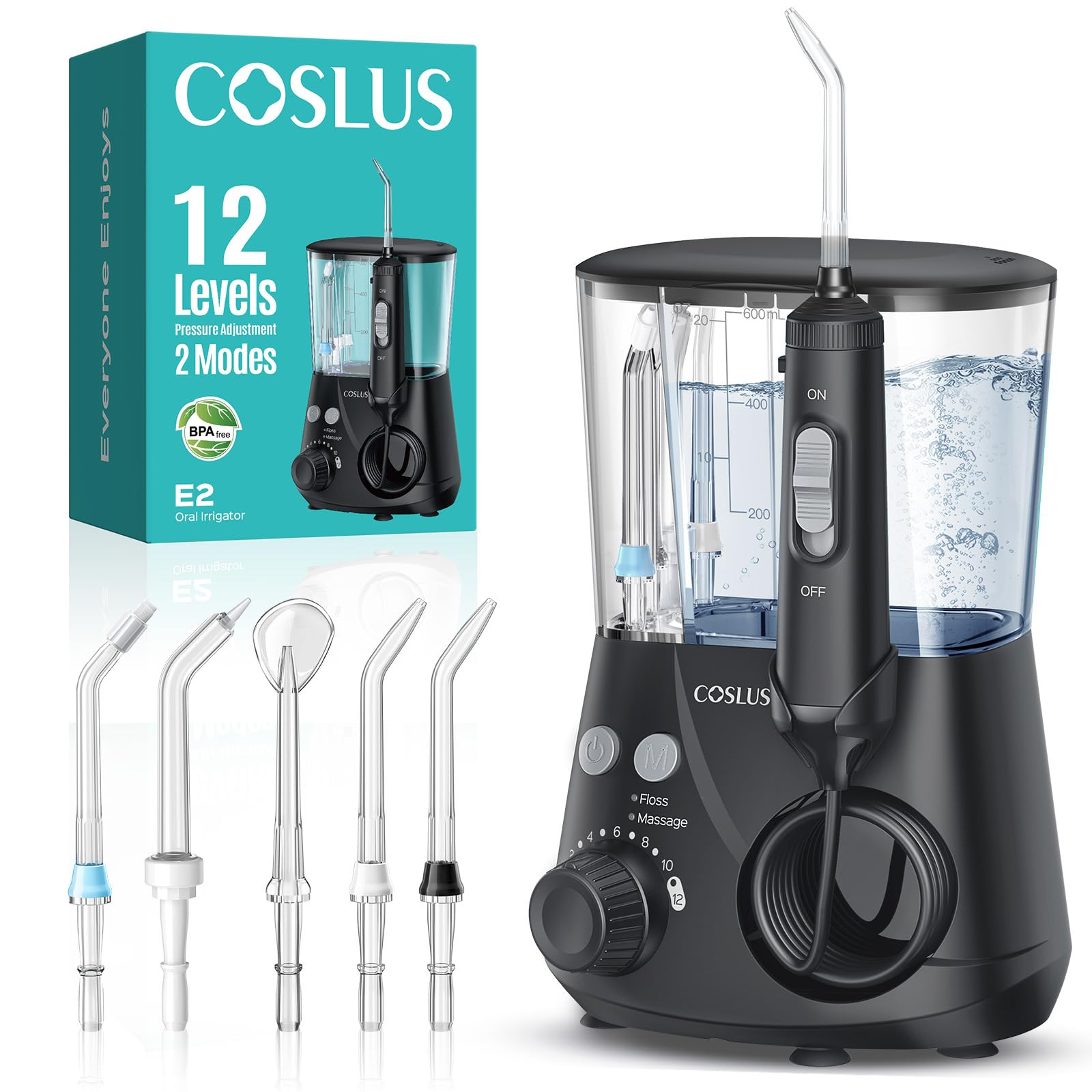 COSLUS E2 vista frontal con depósito 600ml mostrando diseño compacto y capacidad