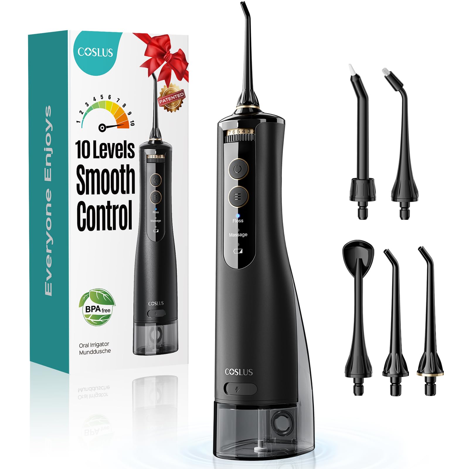 COSLUS E40 vista frontal del irrigador portátil con diseño compacto y depósito grande
