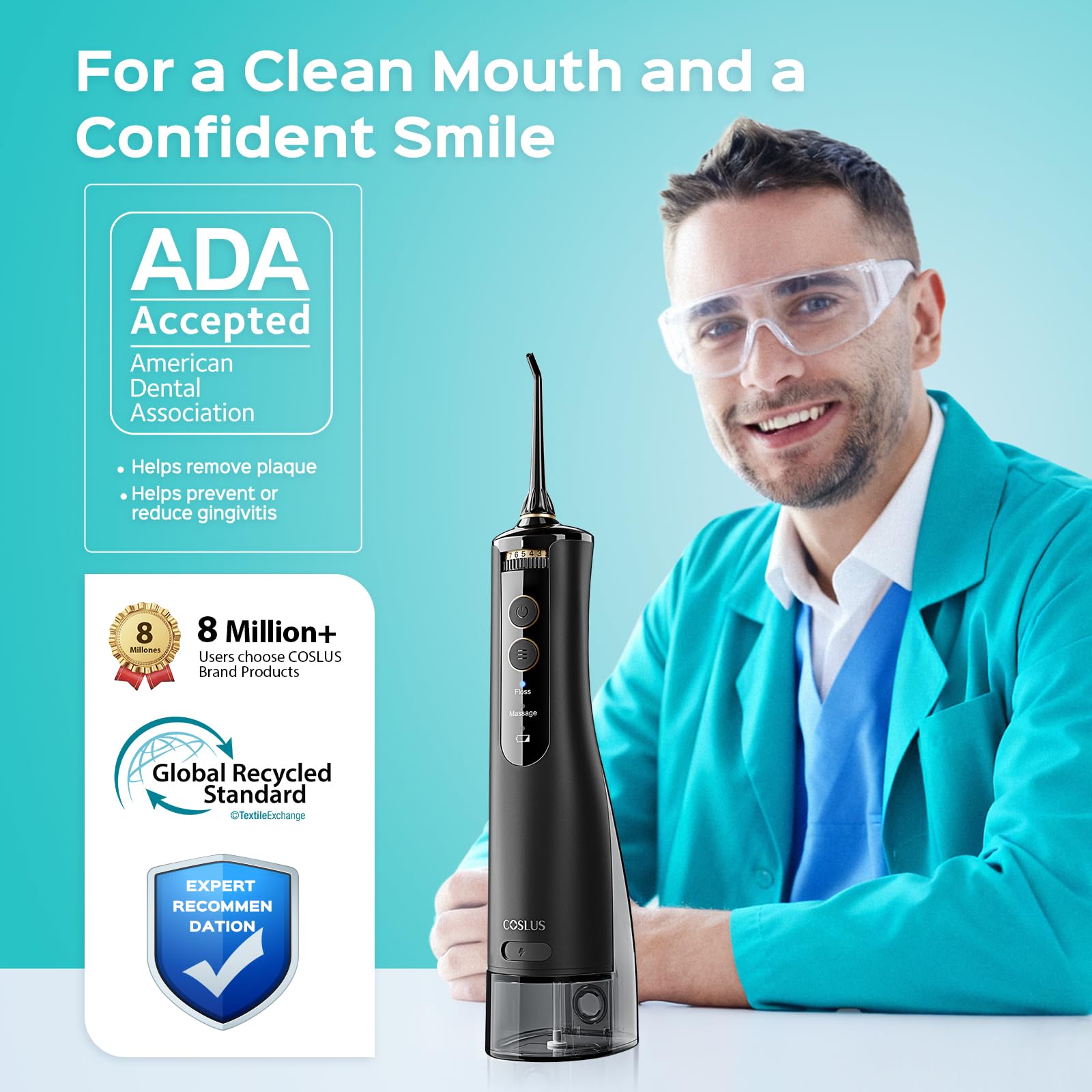 COSLUS E40 depósito de 300 ml mostrando capacidad para limpieza completa