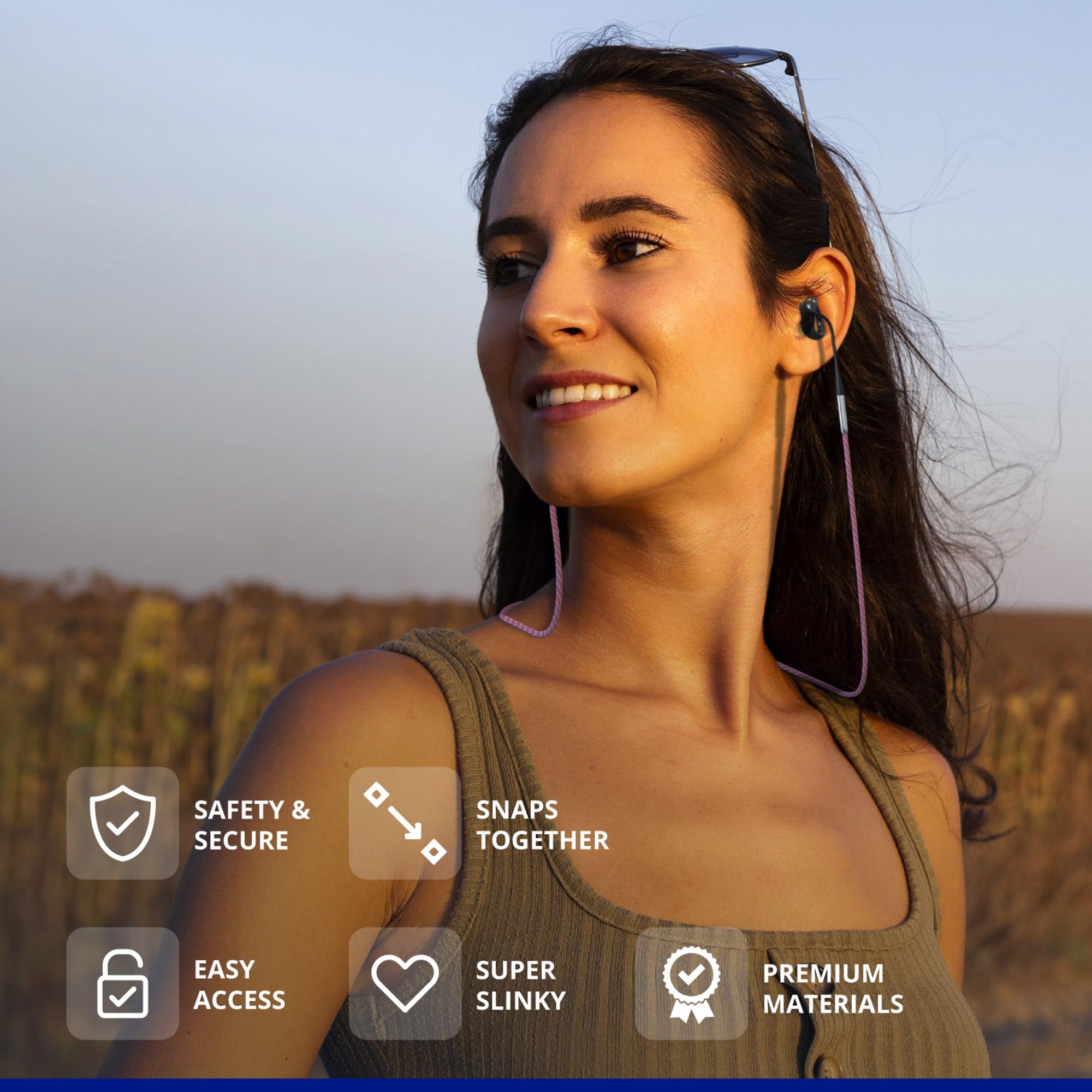 COSPARX estuche abierto con tapones y cordón guardados y protegidos