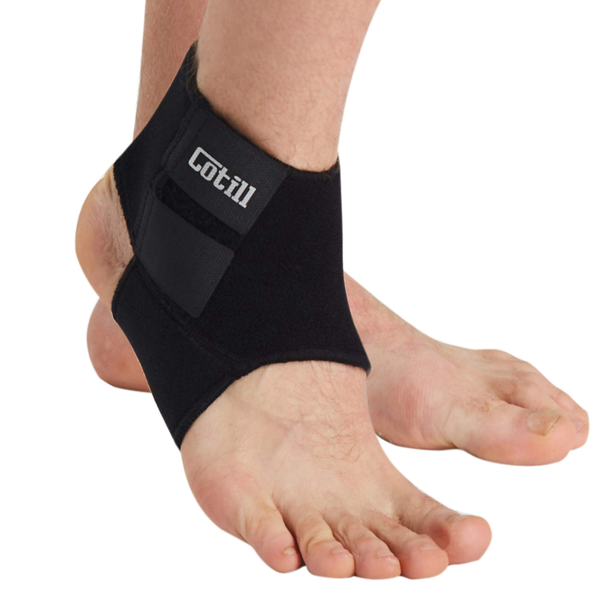 Cotill tobillera frontal empaquetada mostrando soporte y diseño