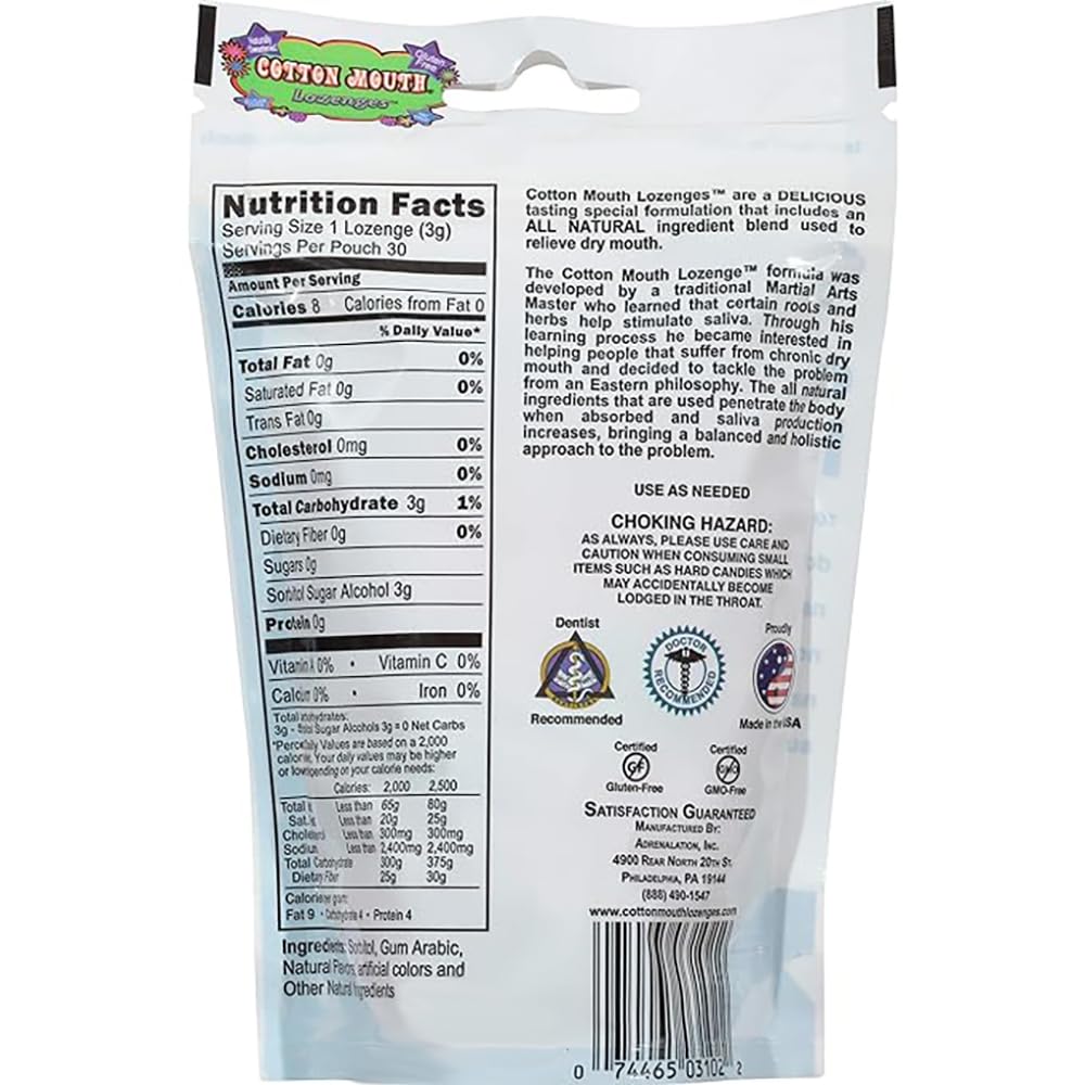 Cotton Mouth Lozenges primer plano de la pastilla para apreciar su textura y disolución