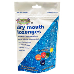 Cotton Mouth Lozenges empaque frontal mostrando tamaño y beneficio portátil