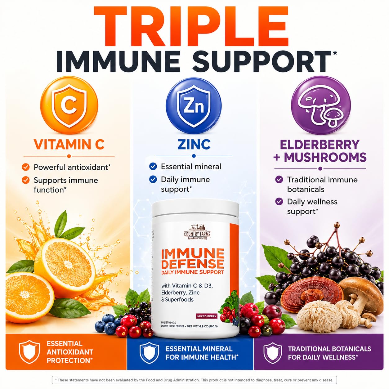 Cucharada de polvo Country Farms en mano, dosis diaria práctica y portátil
