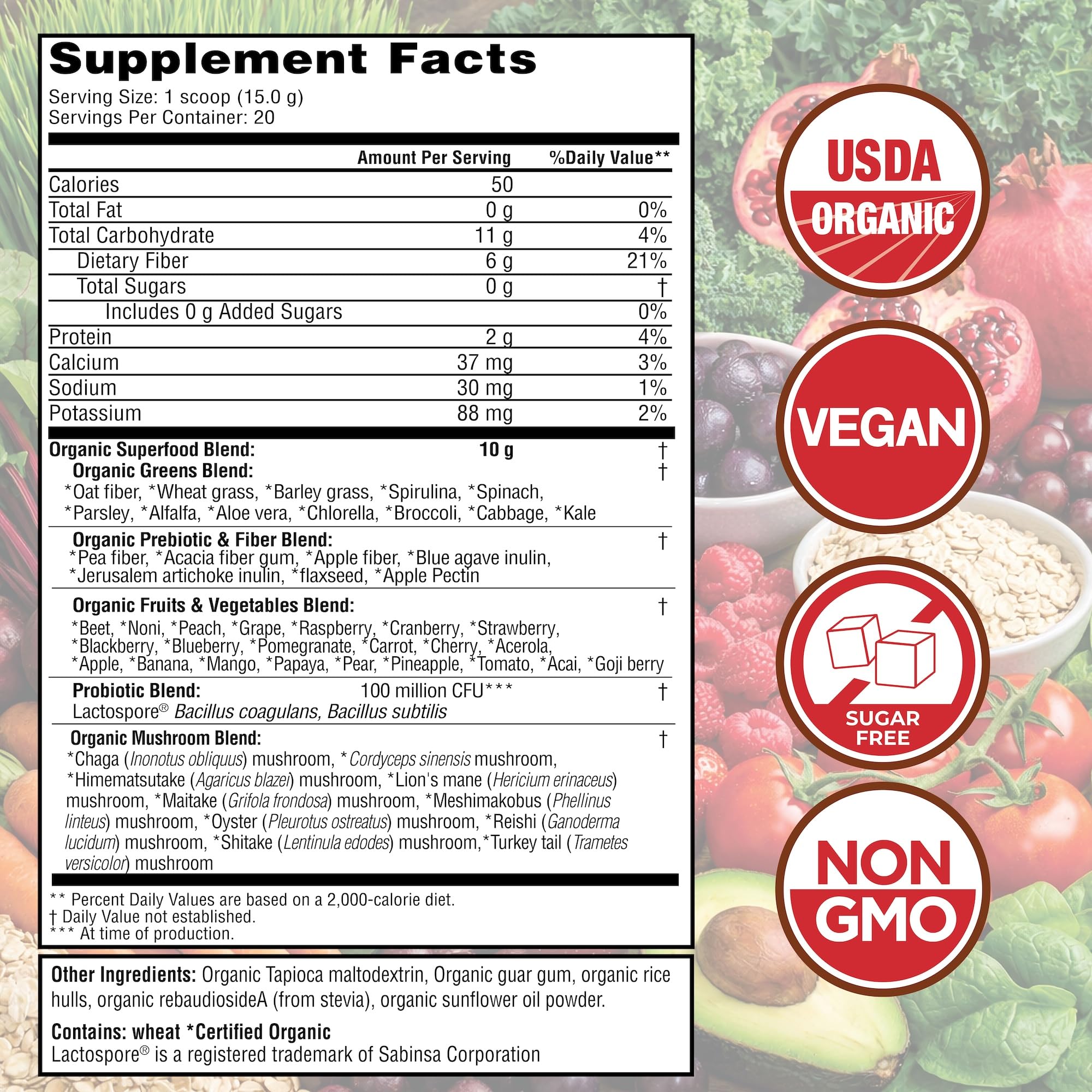 Country Farms polvo textura cercana que revela mezcla fina y beneficios nutricionales
