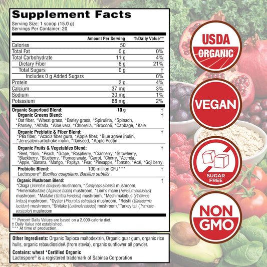 Country Farms polvo textura cercana que revela mezcla fina y beneficios nutricionales