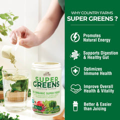 Country Farms detalle de la etiqueta con lista de 50 superalimentos y certificación