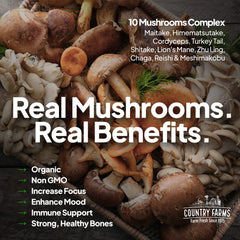 Country Farms ingredientes orgánicos distribuidos: bayas, hojas y algas frescas