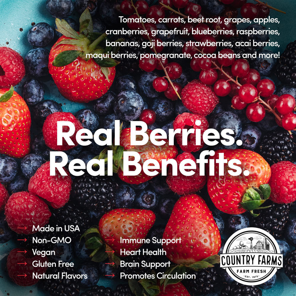 Country Farms presentación de frutas rojas usadas, variedad de berries