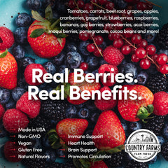 Country Farms presentación de frutas rojas usadas, variedad de berries