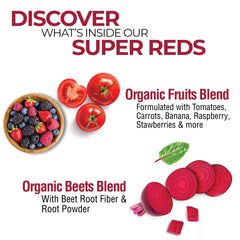 Vaso con bebida preparada Super Reds, Country Farms, lista para beber y aportar variedad vegetal