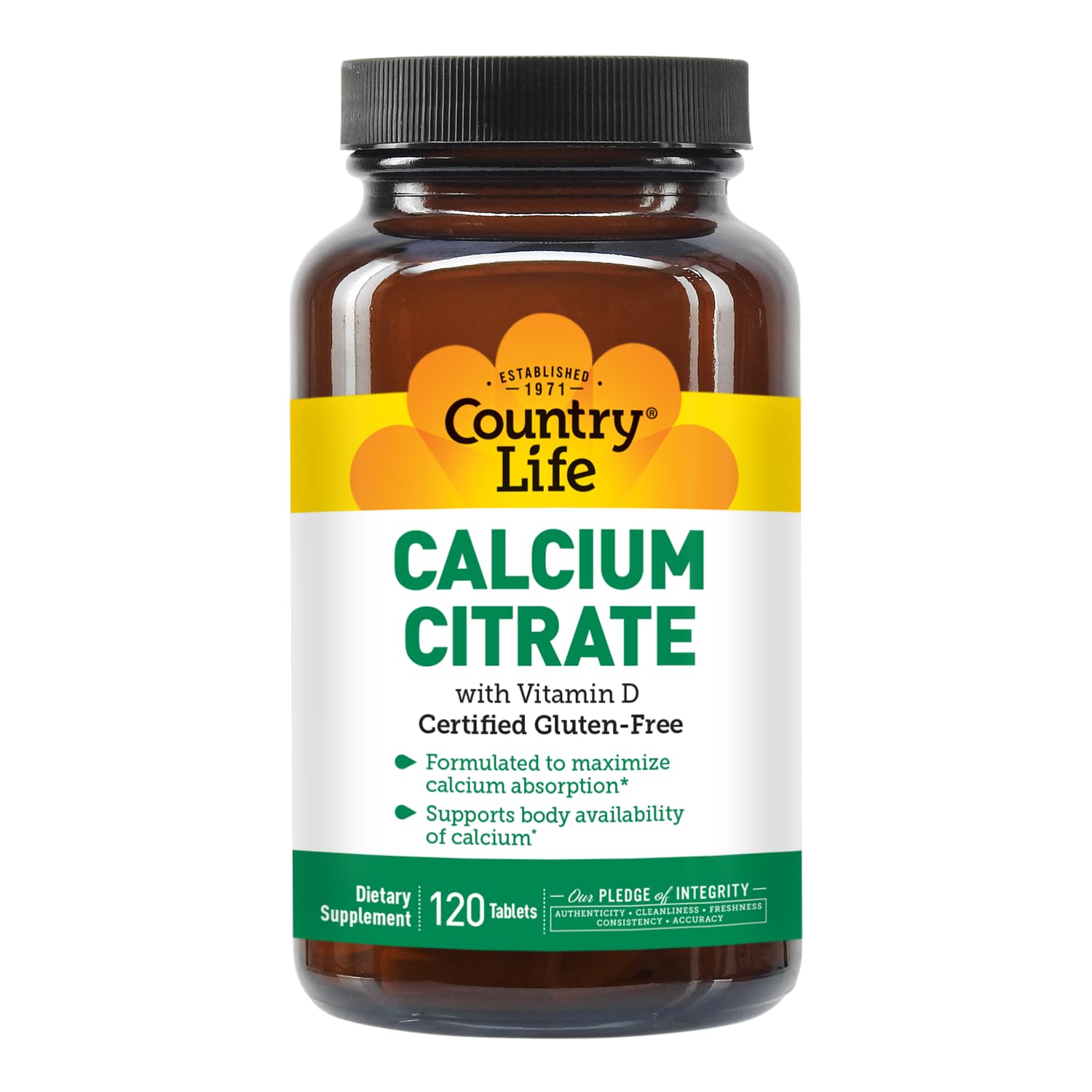 Country Life etiqueta con sellos Vegan, Gluten Free y Non-GMO verificados