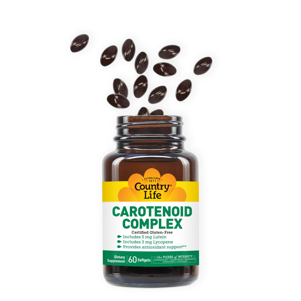 Country Life gotas de aceite y superficie brillante destacando ingredientes
