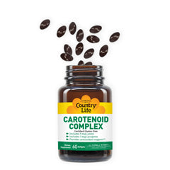Country Life gotas de aceite y superficie brillante destacando ingredientes