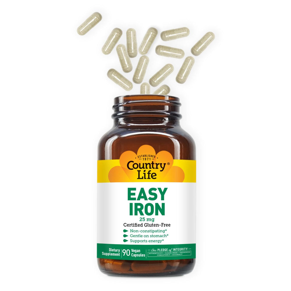 Country Life Easy Iron con iconos veganos y vegetales, apto para dietas basadas en plantas