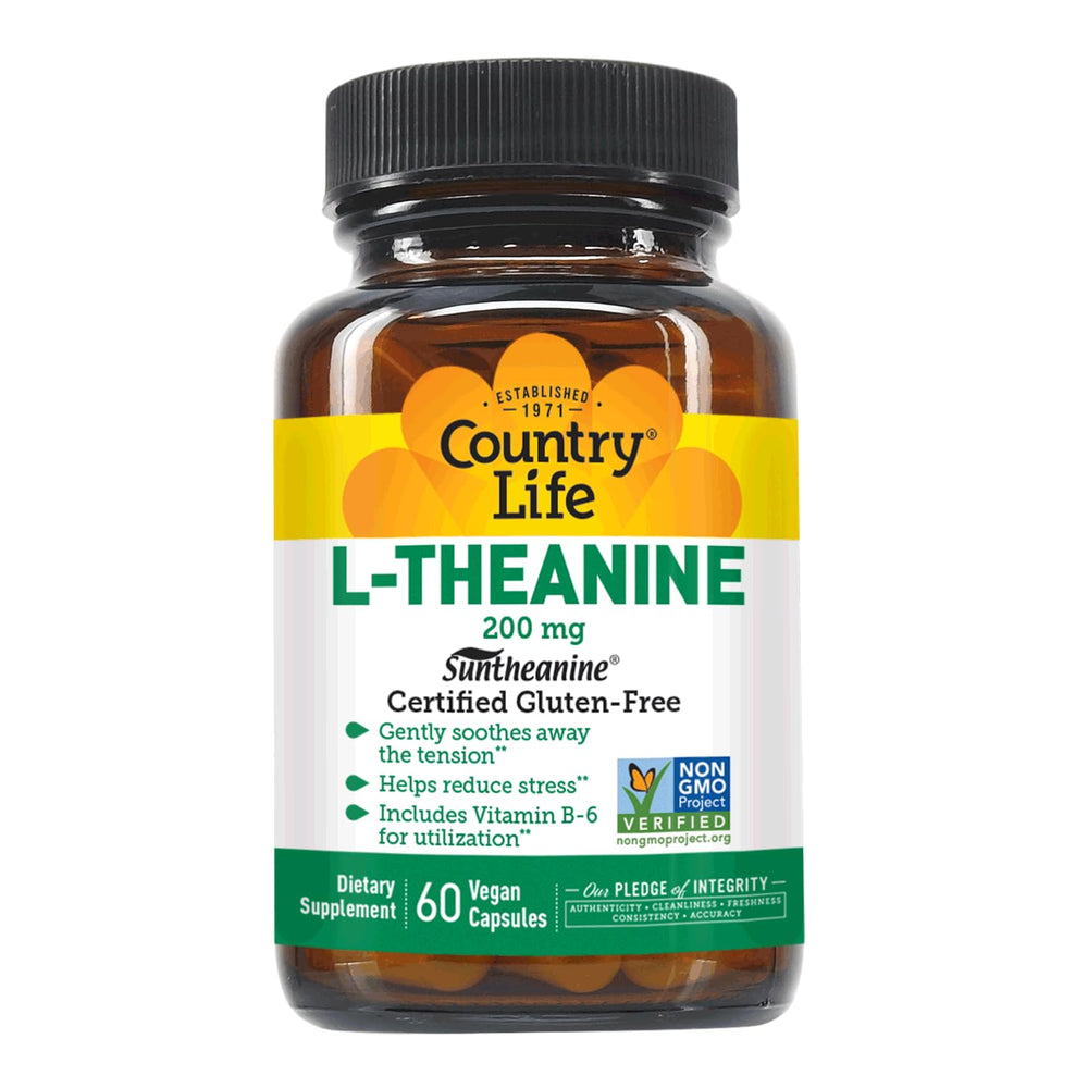 Country Life frasco frontal mostrando etiqueta y 60 cápsulas, transparencia del producto y beneficio vegano