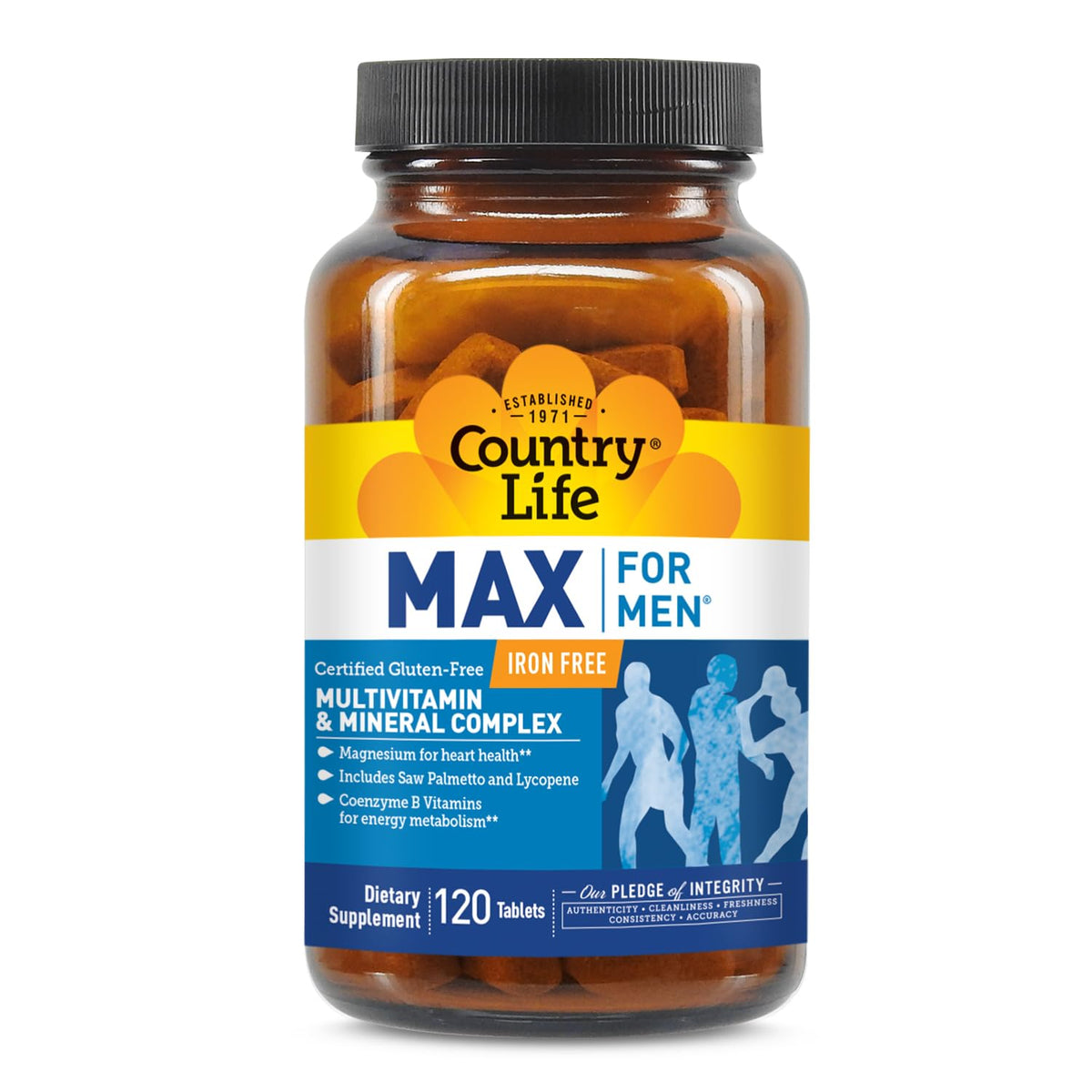 Country Life frasco fronta l mostrando etiqueta y beneficio multivitamínico