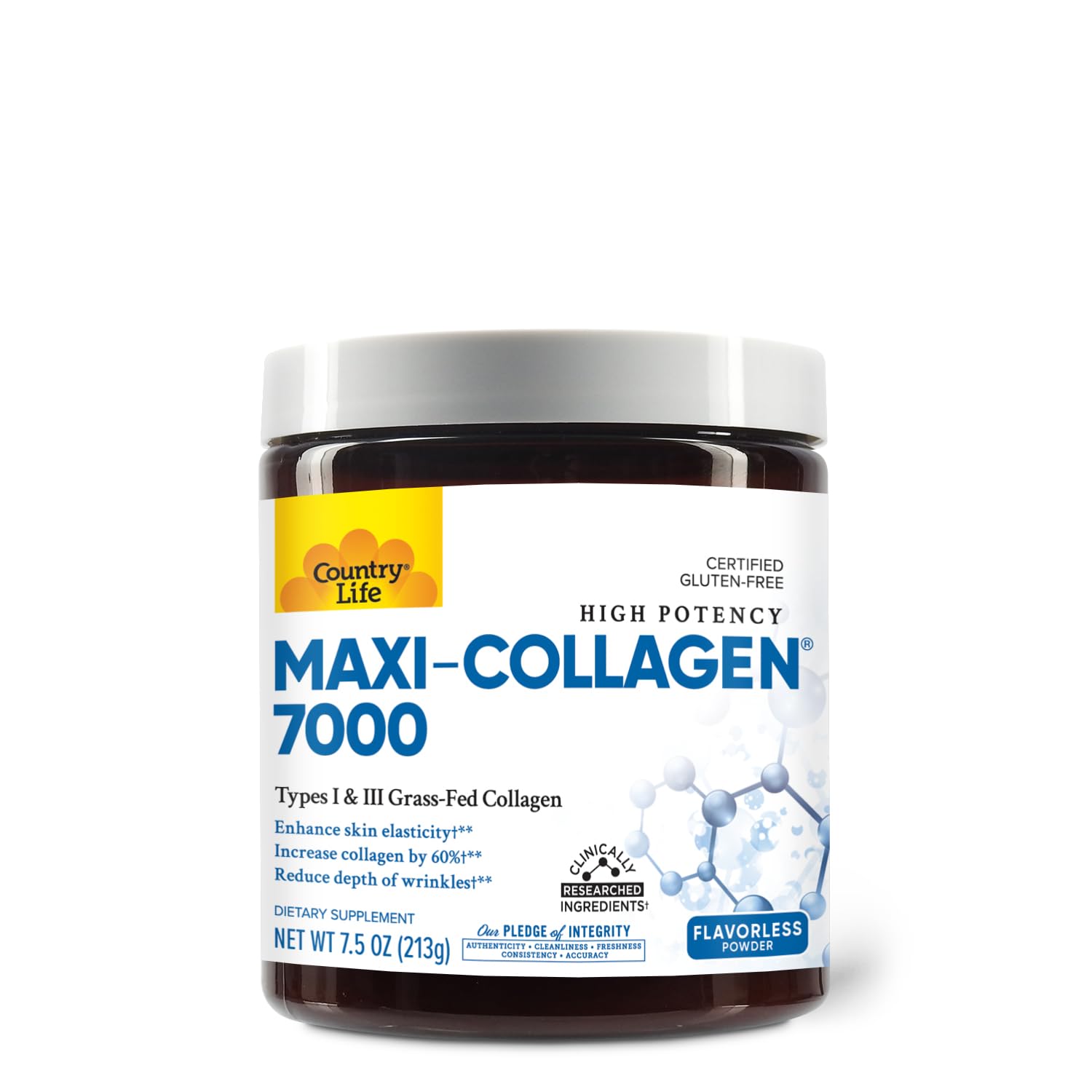 Country Life Maxi-Collagen frasco frontal mostrando diseño y cantidad