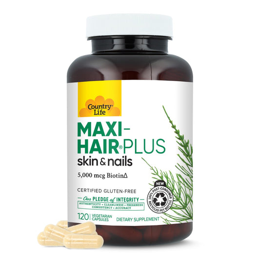 Country Life envase frontal mostrando biotina y beneficios visibles