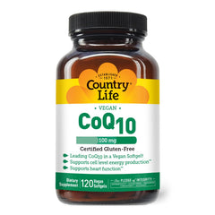 Country Life frasco frontal mostrando 120 cápsulas blandas y certificaciones claras