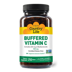 Country Life envase frontal de Vitamina C Buffered 500 mg, presentación clara y limpia