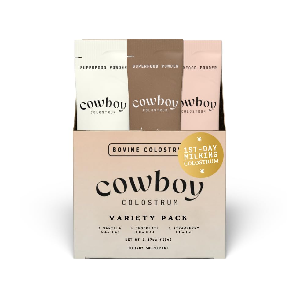 Cowboy Colostrum frente del empaque mostrando presentación y conveniencia