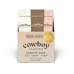 Cowboy Colostrum frente del empaque mostrando presentación y conveniencia