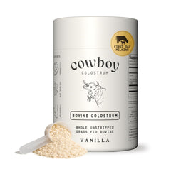 Cowboy Colostrum envase frontal mostrando presentación y conveniencia