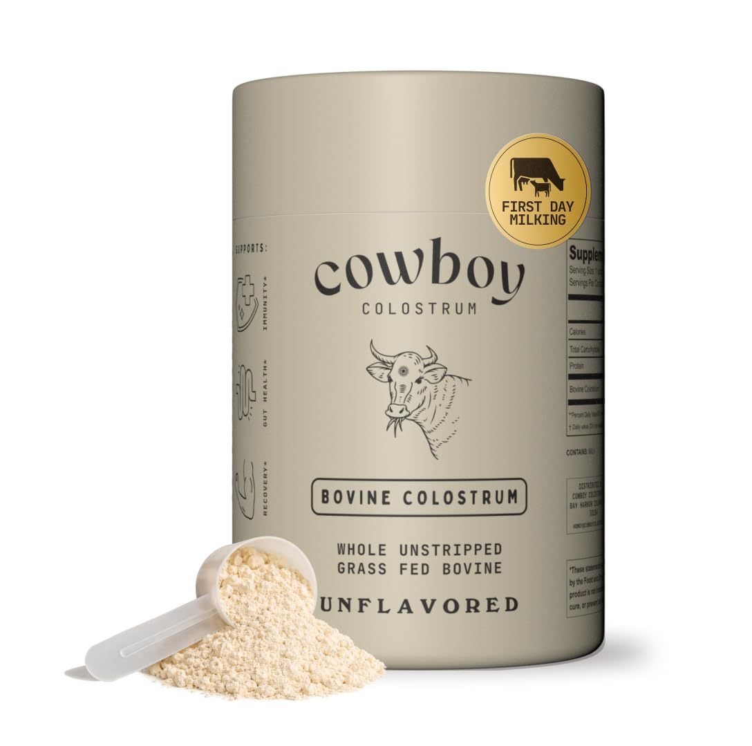 COWBOY COLOSTRUM envase frontal mostrando pureza y 40 servicios