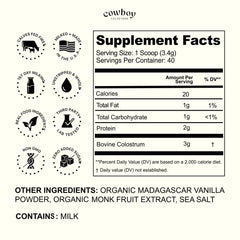 Cowboy Colostrum polvo textura cremosa para mezclas sin grumos