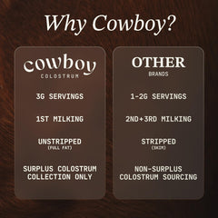 Cowboy Colostrum polvo crema vista cercana que sugiere textura rica
