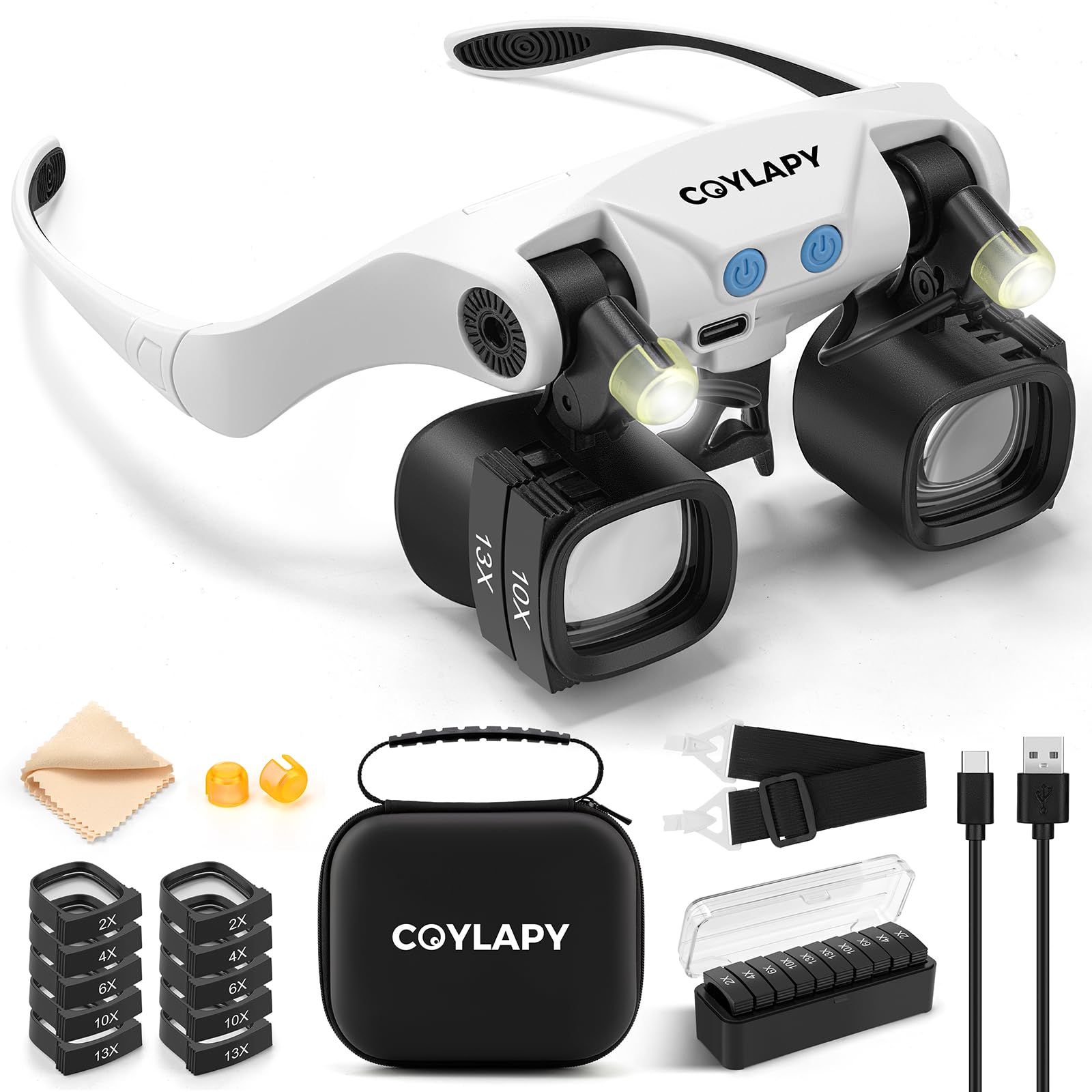 COYLAPY vista frontal con diadema y montura blanca, herramienta profesional