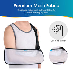 Cozyhealth modelo femenino usando cabestrillo izquierdo para confort